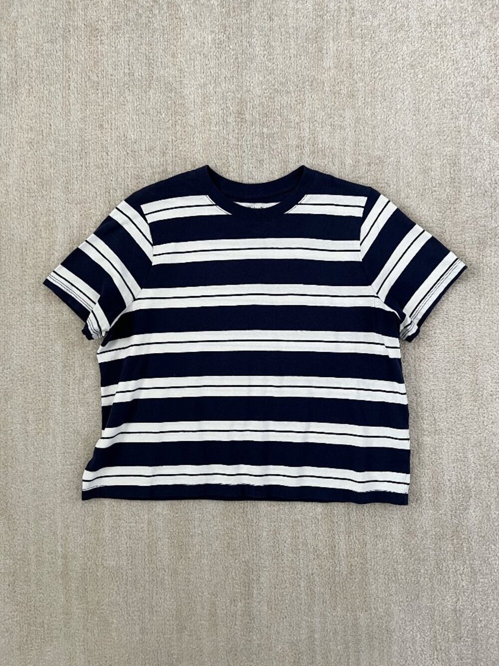 Madewell Striped Boxy Crop Short Sleeve Tee Shirt Top S Blue White Cotton